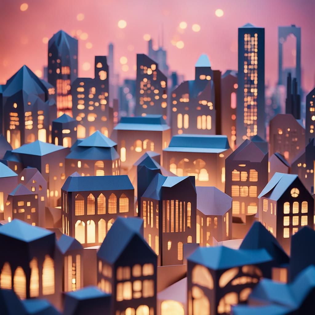 Vibrant Papercraft Cityscape at Night