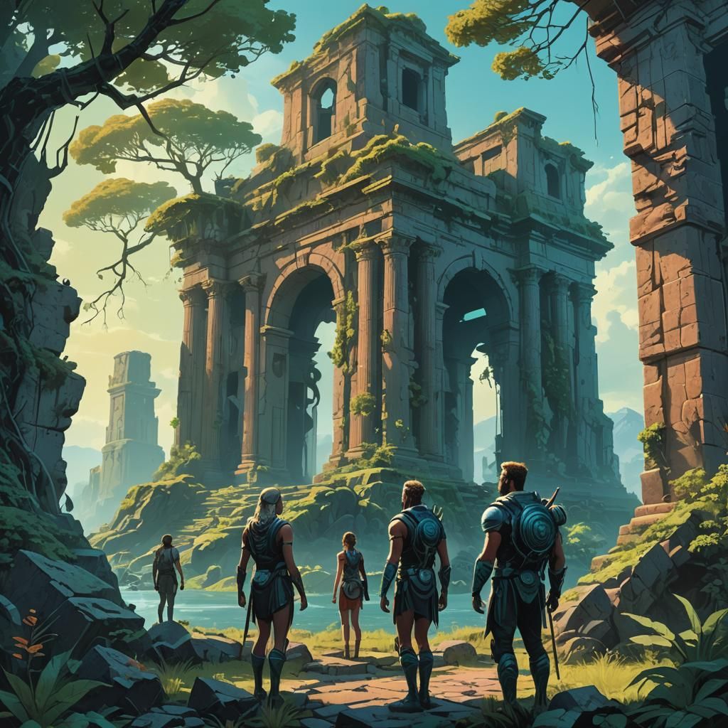 Mystical Gods Unite in a Dreamlike Landscape