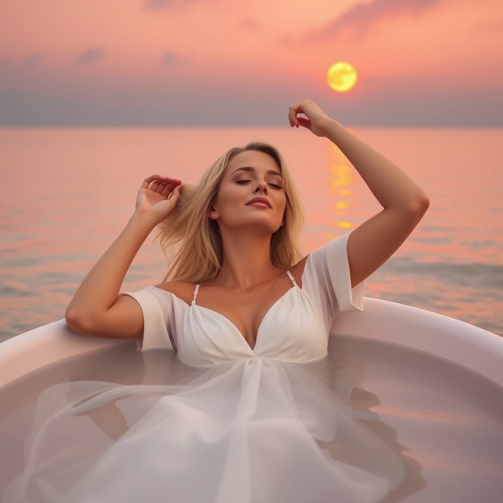 Serene Seashore Lady in Hyperrealistic Pastel Shades