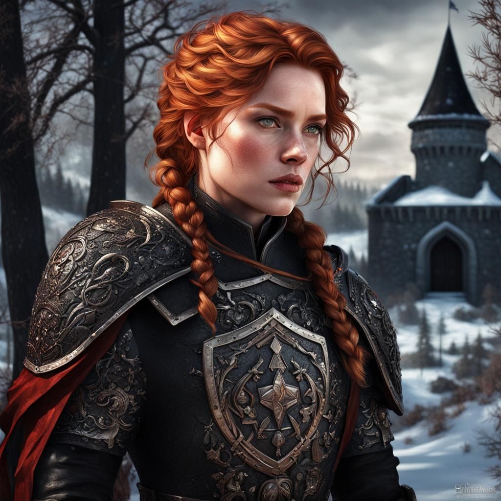 Sleek Warrior in Winter Castle Scene