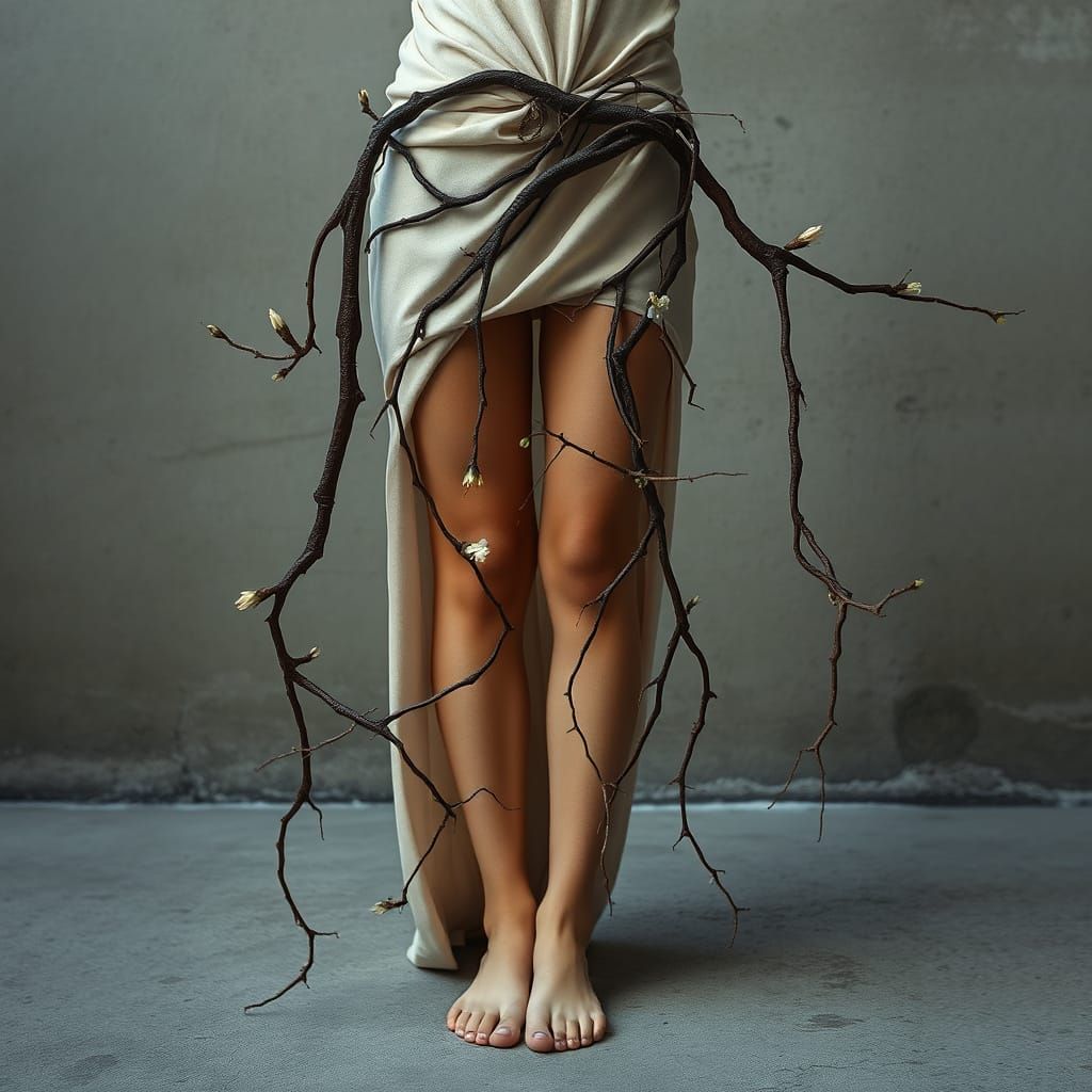 Serene Woman Surrounded by Nature's Tapestry in Soft, Muted ...