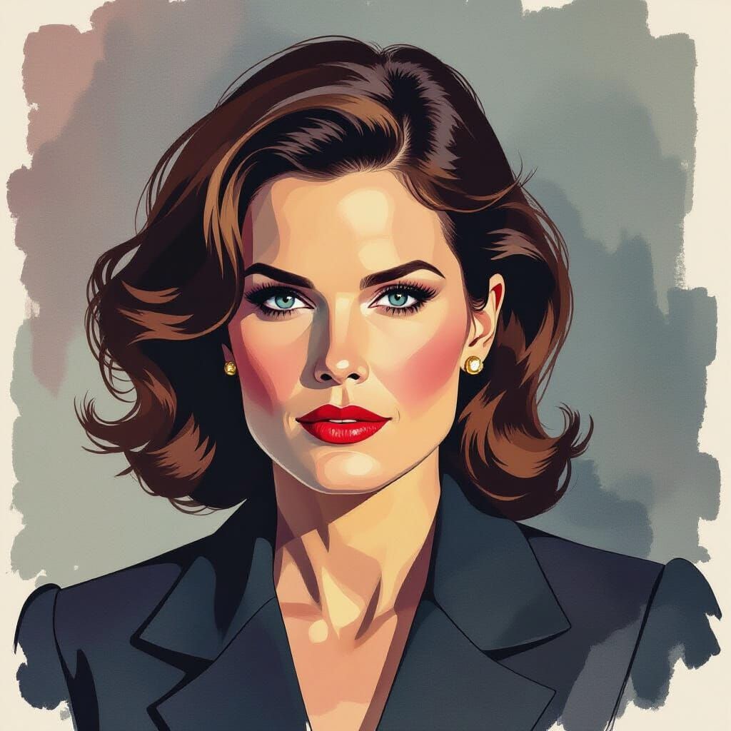 Portrait of Geena Davis, expressionist art, angular lines, r...