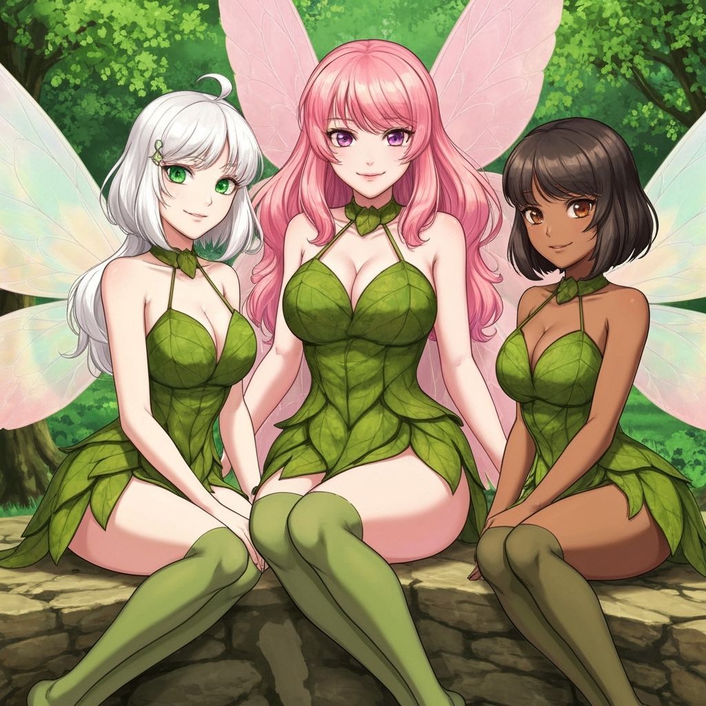 Anime Style Fairies in Leaf Dresses