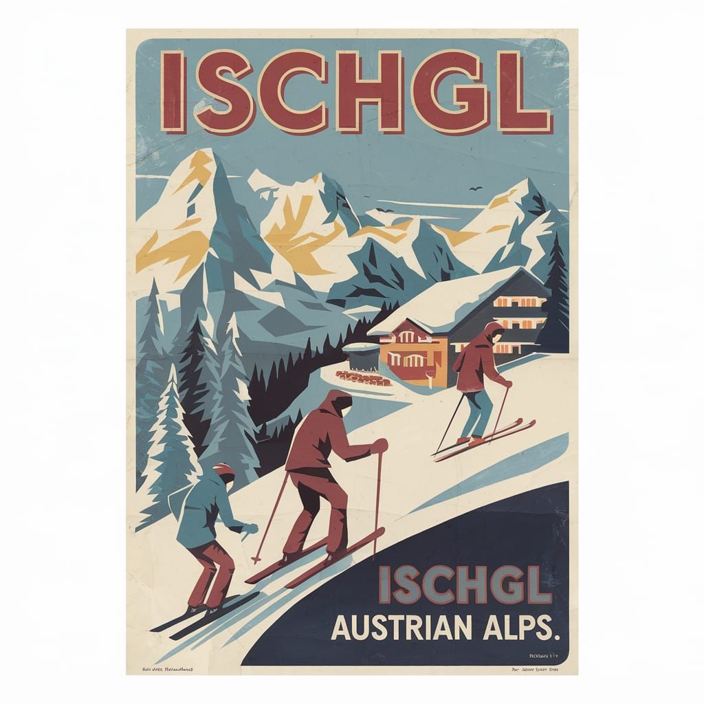 Vintage Ski Resort Poster - Austrian Alps Elegance