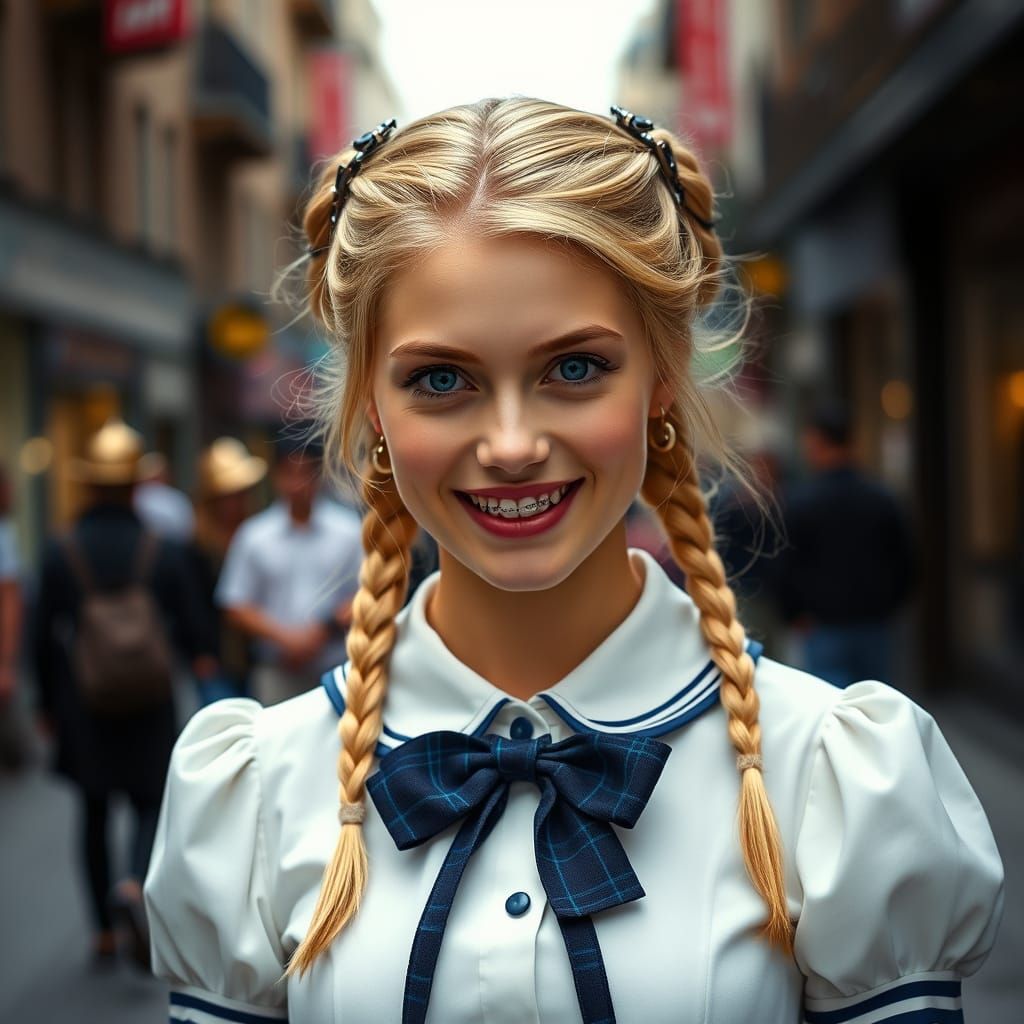 Confident Schoolgirl in Classic Uniform, Captured in Nostalg...