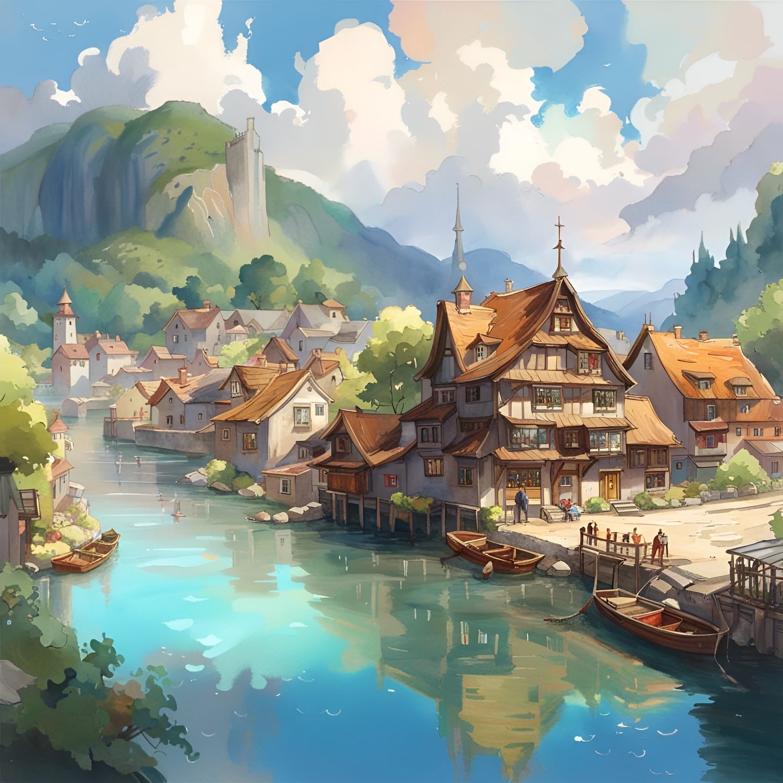 Idyllic European Village by Crystal Lake