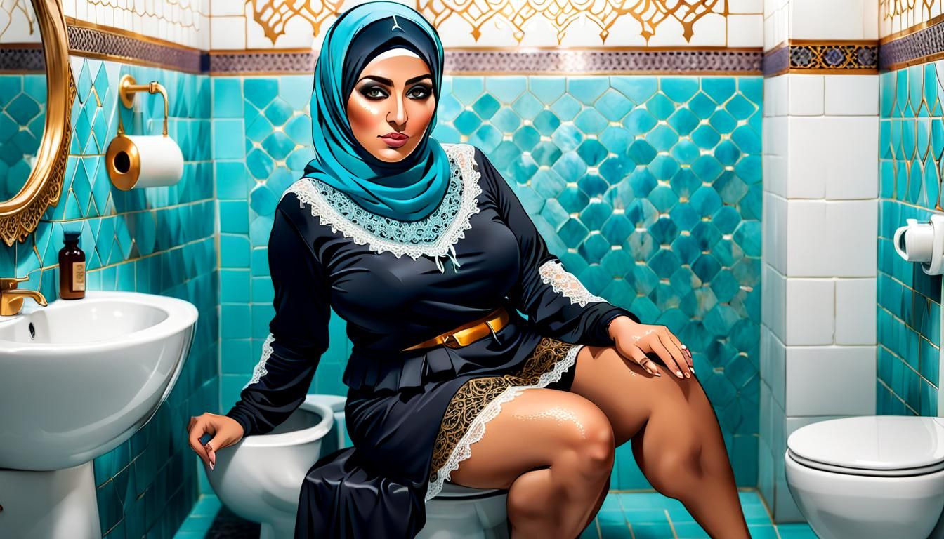 Elegant Arabic Woman in Public Bath, Captured with Hyperreal...
