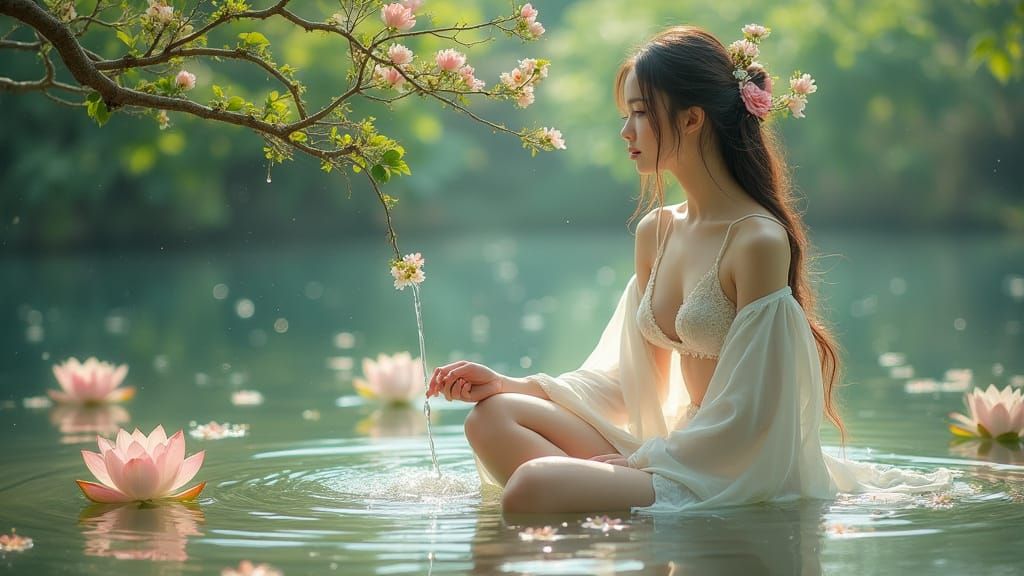 Ethereal Beauty in a Serene Pond Scene