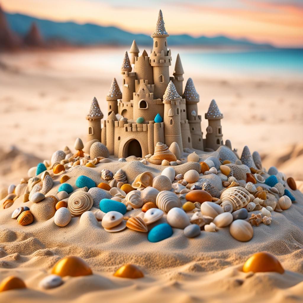 Surreal Beach Castle in Vibrant Colors