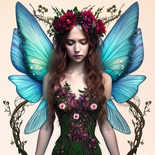 Ethereal Fae Maiden in Teal and Red Hues