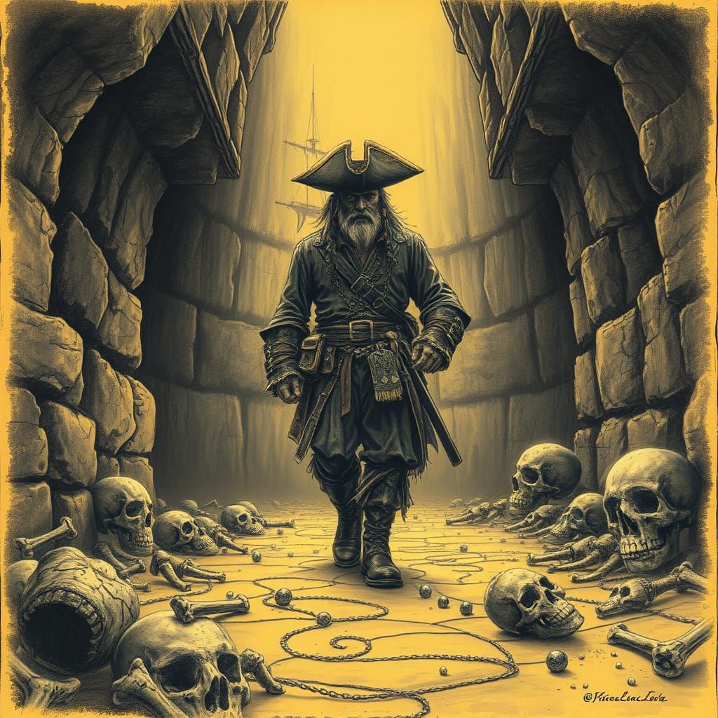 Pirate Captain in a Haunting Dungeon Chamber