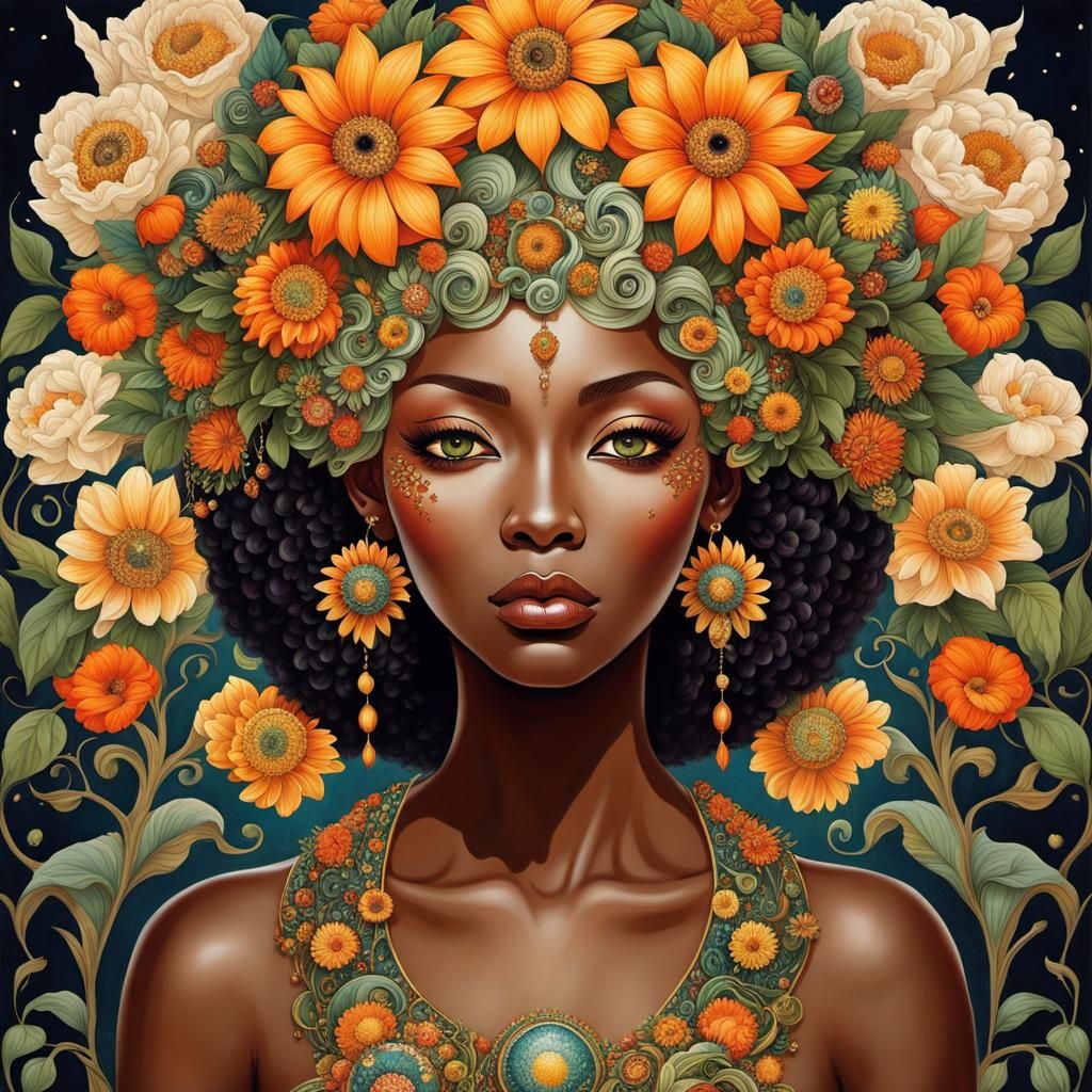 Mother Earth as Flower Punk Art Nouveau