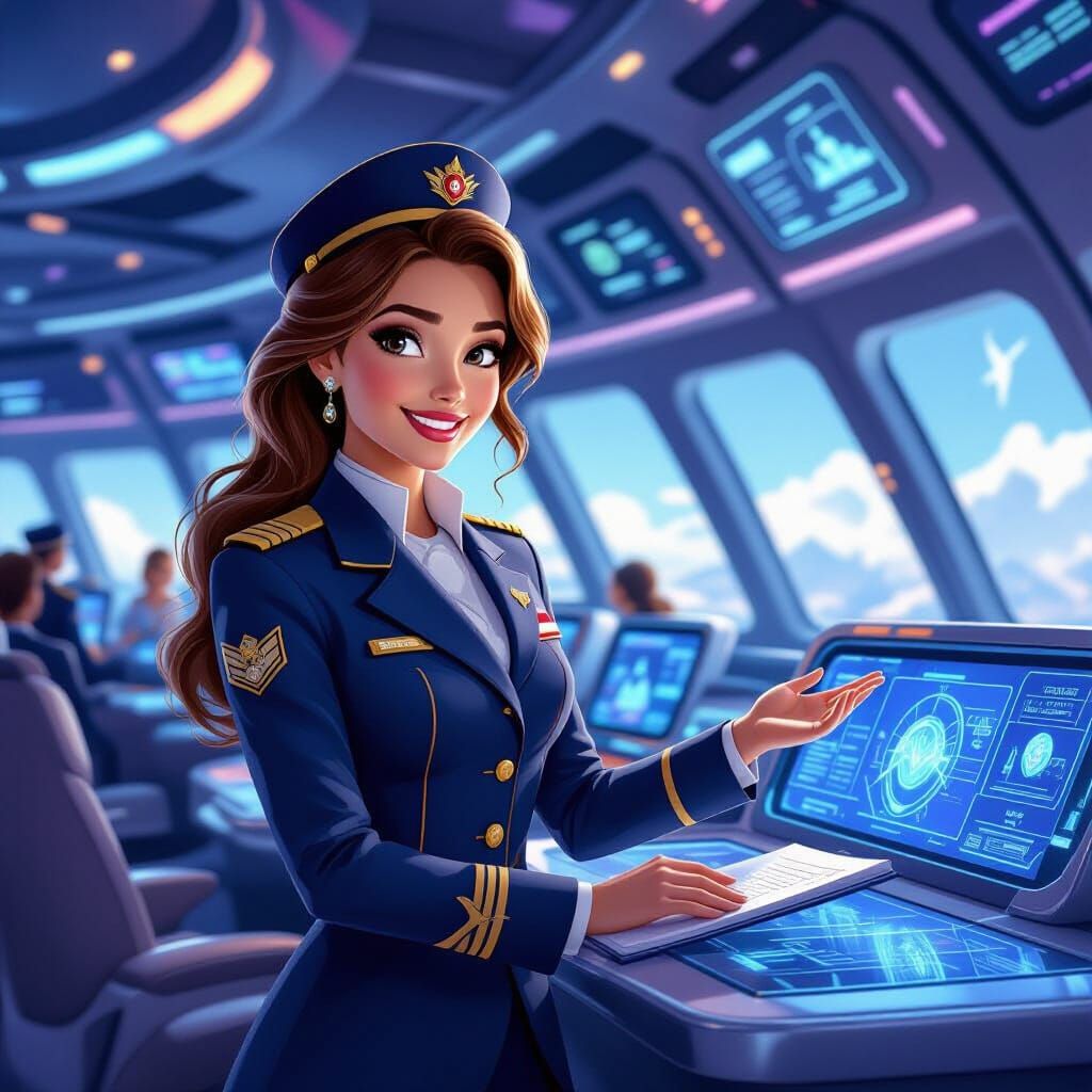 Disney Princess Pilot on Futuristic Airship