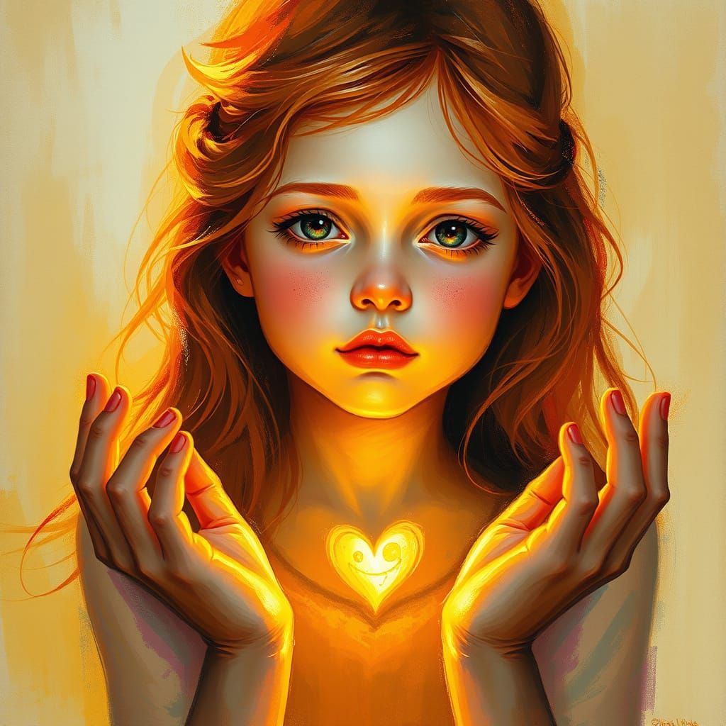 Enchanted Ginger Girl in Heart-Shaped Portrait