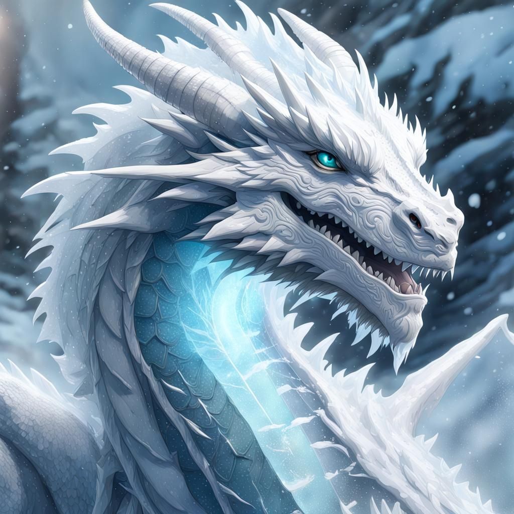 Ethereal Ice Dragon Portrait in Cyberpunk Style