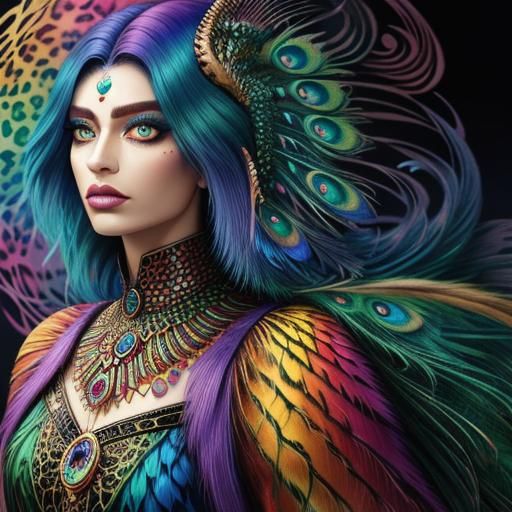 Mystical Woman Unveils Multicolored Cosmic Beauty