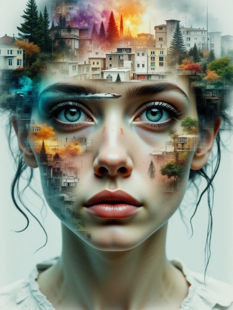 Fractured Dream Portrait with Temporal Dissolution