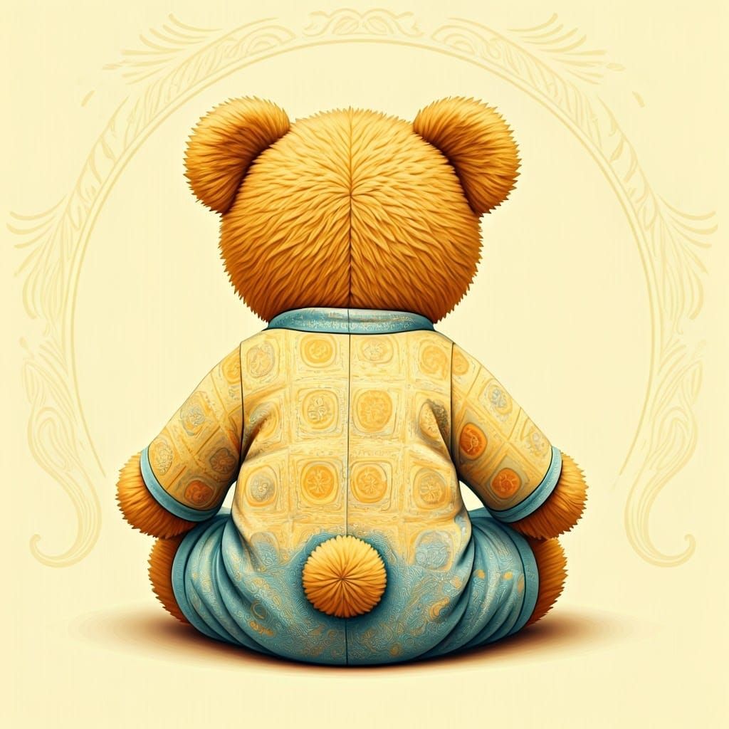 Happy Fabric Bear in Bright Colors, Art Nouveau Style Baby E...