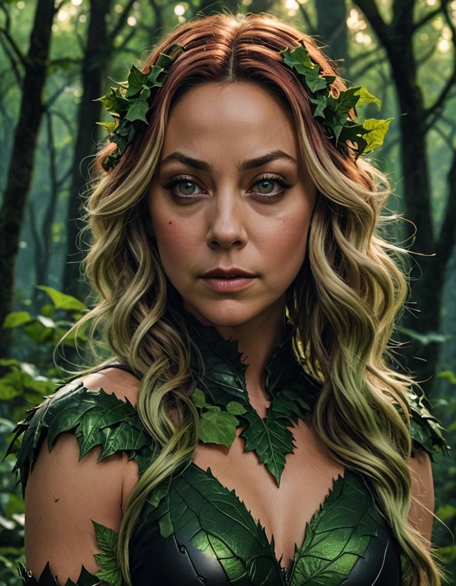 Kaley Cuoco as Poison Ivy at Twilight in a Realistic Forest....