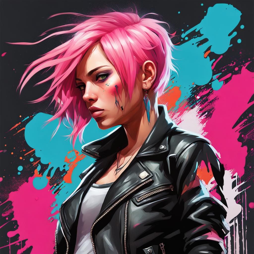 Fierce Female Fighter in Vibrant Graffiti Style