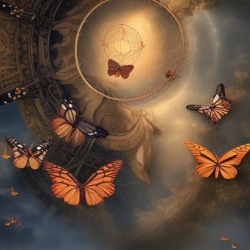 Ethereal Butterflies Dance Around a Delicate Dreamcatcher in...