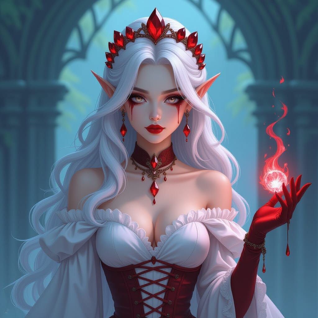 Blood Diamond Fae with Red Magic, Digital Art