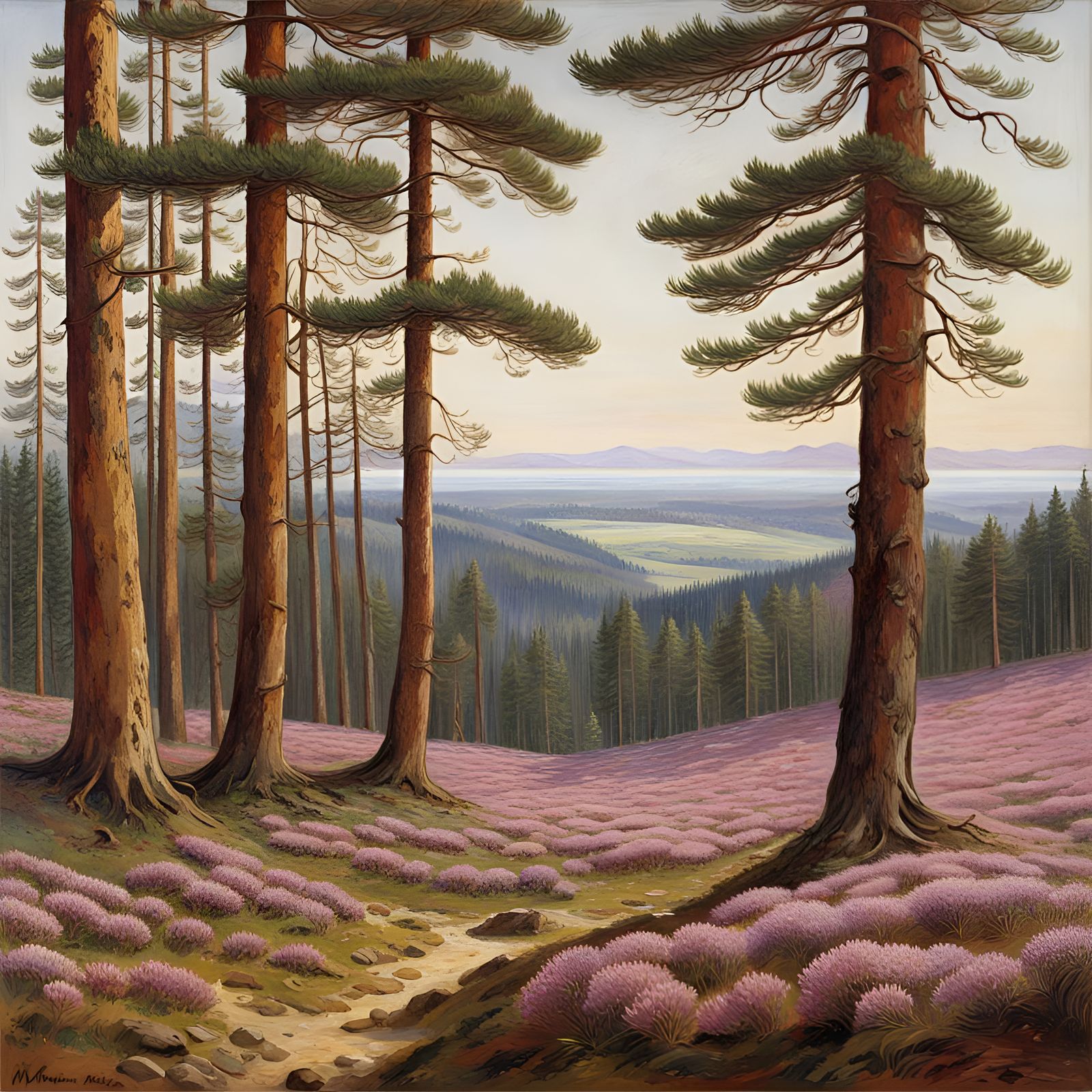 Panoramic Pine Forest in Northern German Lowlands