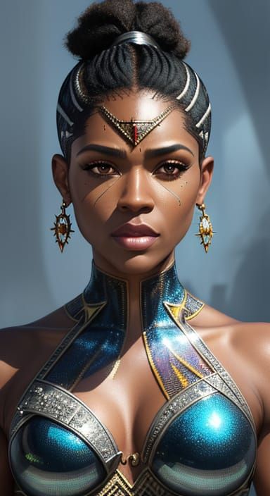 Hyperdetailed Afro Wonder Woman Portrait in Futuristic Eiffe...