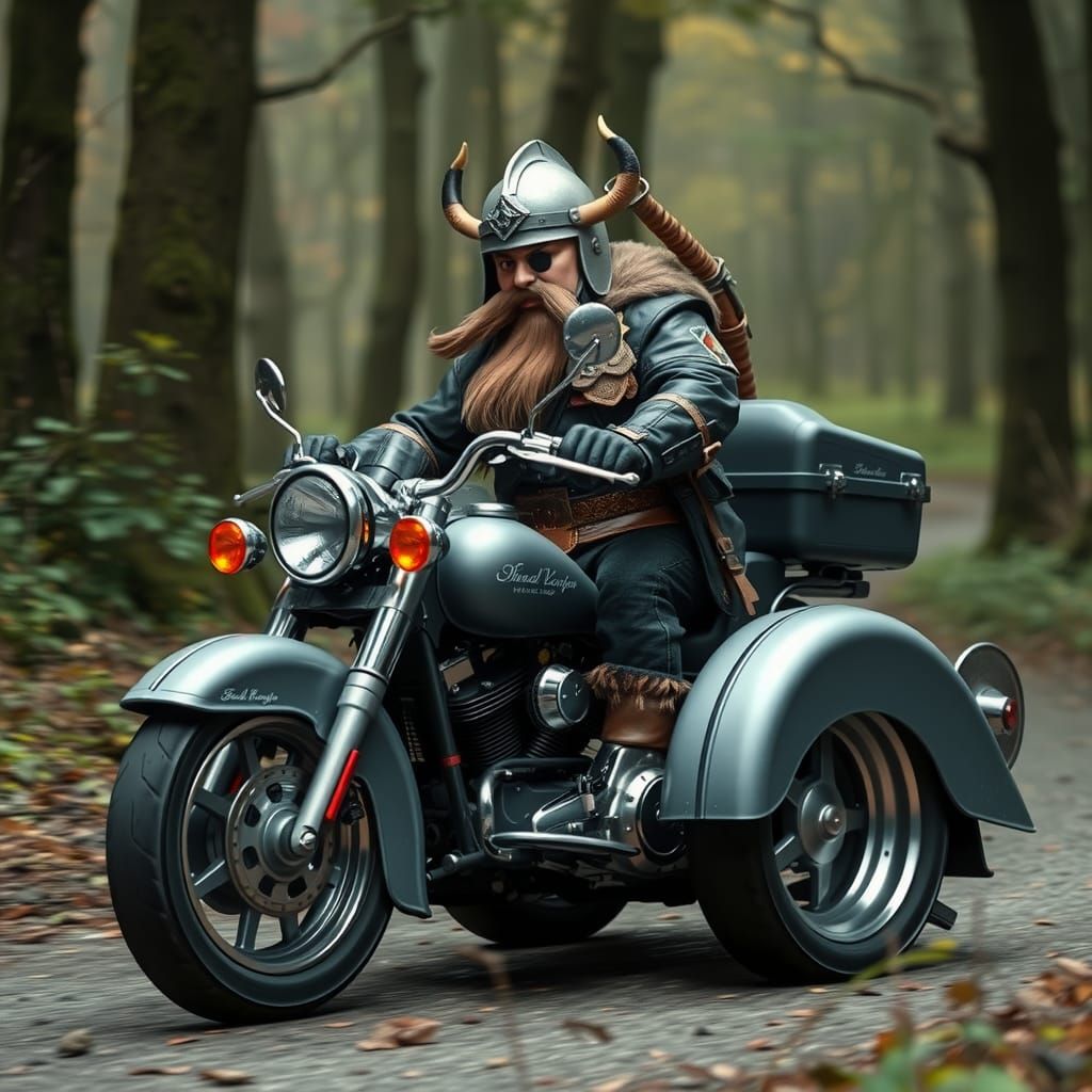 Dwarf Biker in Woodland Landscape
