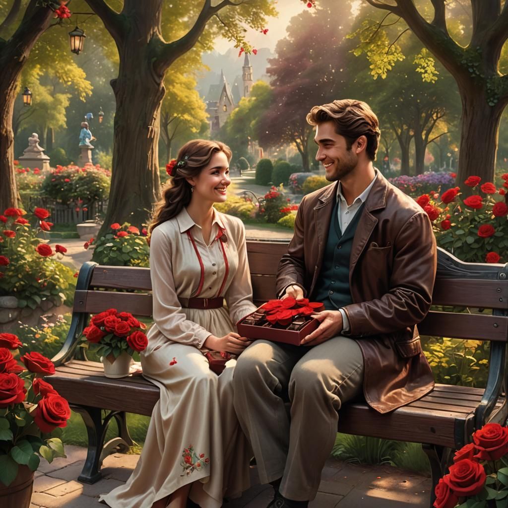 Young Lover's Gift in Whimsical Park Setting