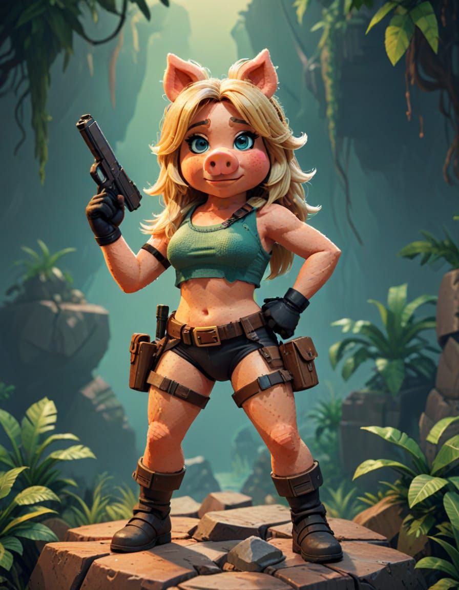 Miss Piggy as Lara Croft in PSX Style