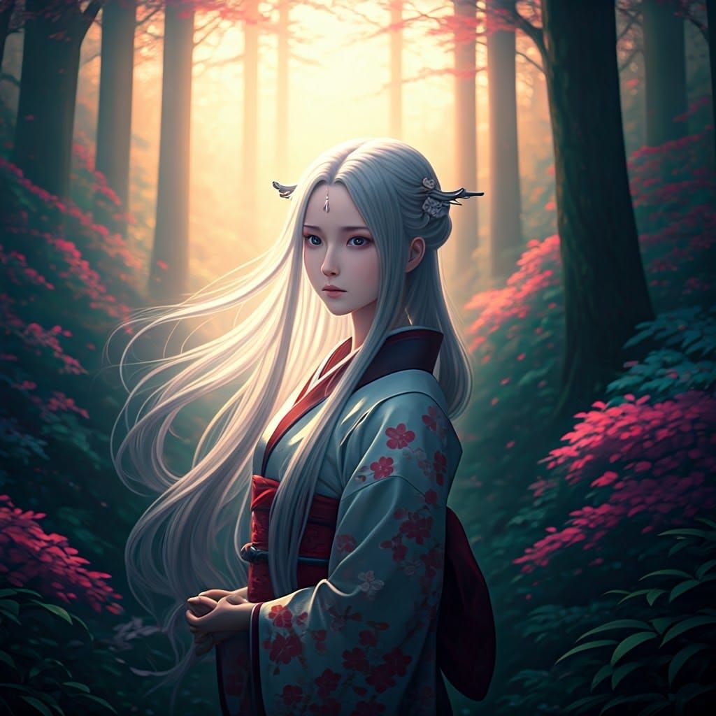 Goddess in Ethereal Forest: Anime Style
