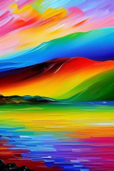 Vibrant Neo-Impressionist Waterfall Scene in Thick, Textured...