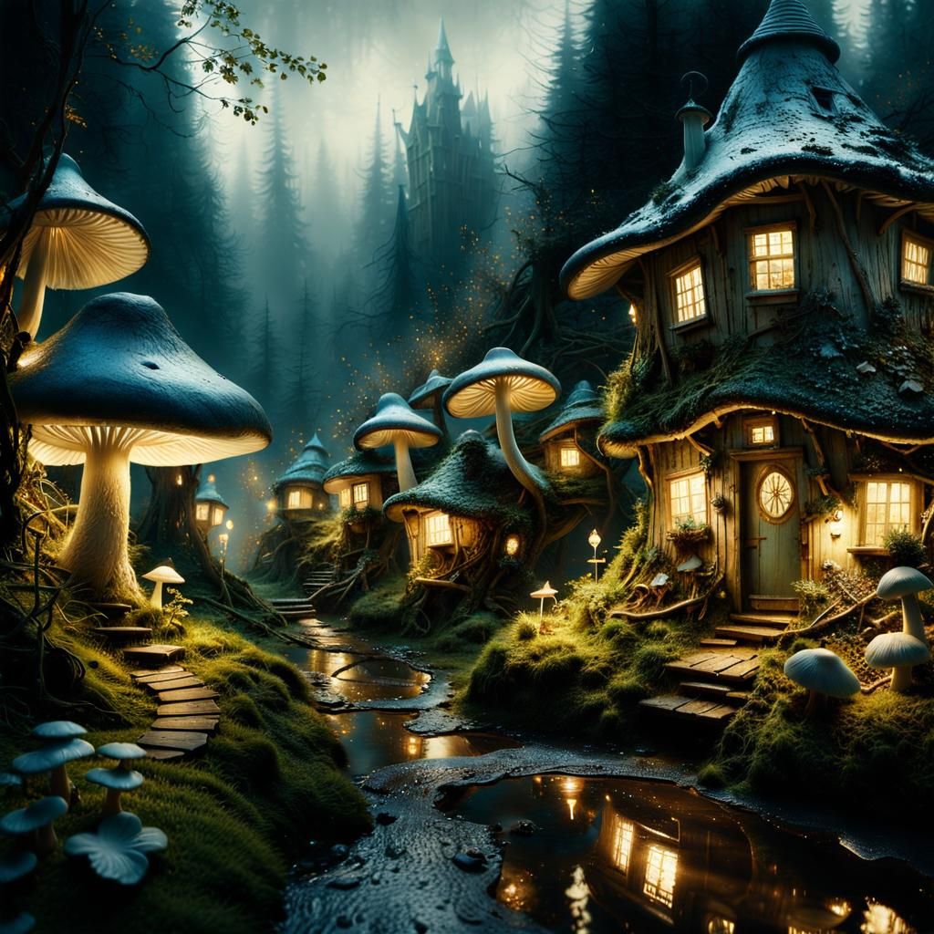 Mystical Fairy Village in Whimsical Hyperrealism