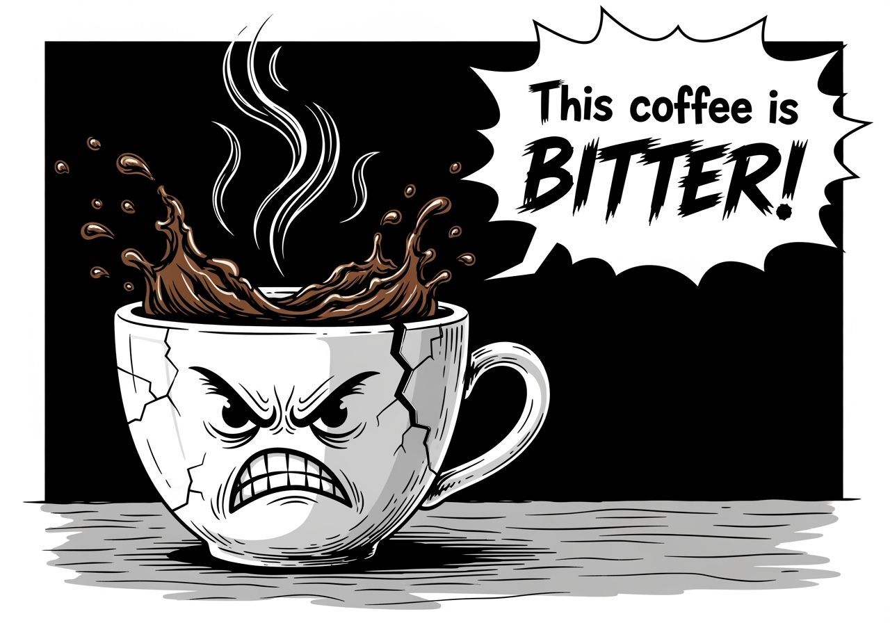 Angry Coffee Cup With Bitter Words Splash