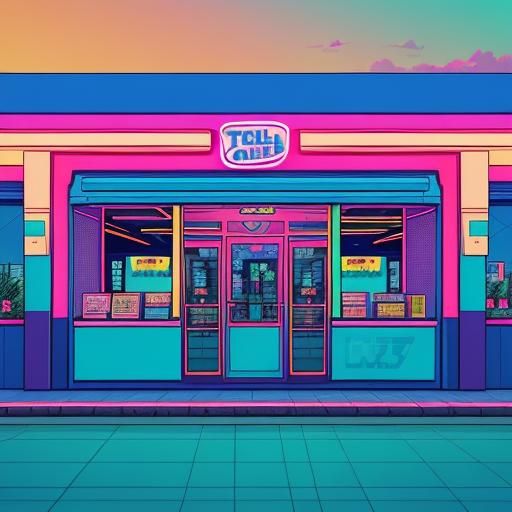 Surreal 90s Taco Bell Drive Thru Scene in Neon Pixel Art
