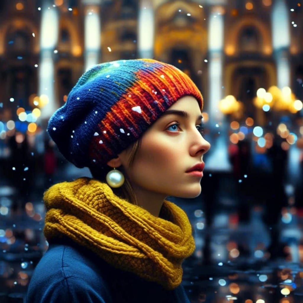 Girl with a Pearl Earring in a Whimsical Night Sky