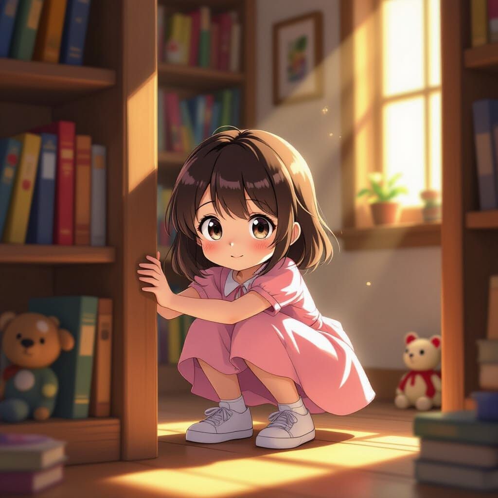 Cute Anime Girl Hiding in Cozy Room