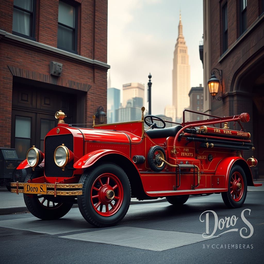 Classic 1920s Fire Engine in Vintage Photography Style