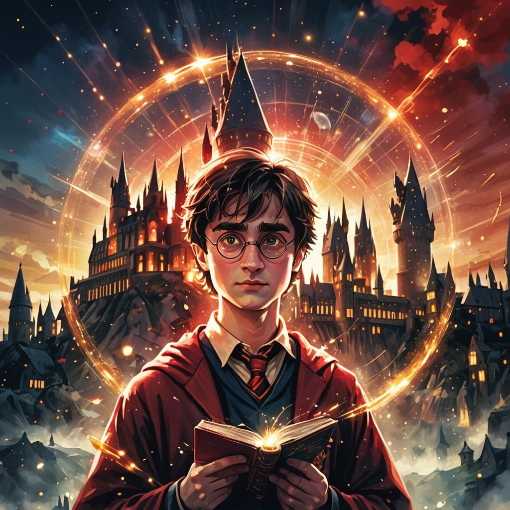 Enchanted Hogwarts at Sunset in Vibrant Digital Illustration