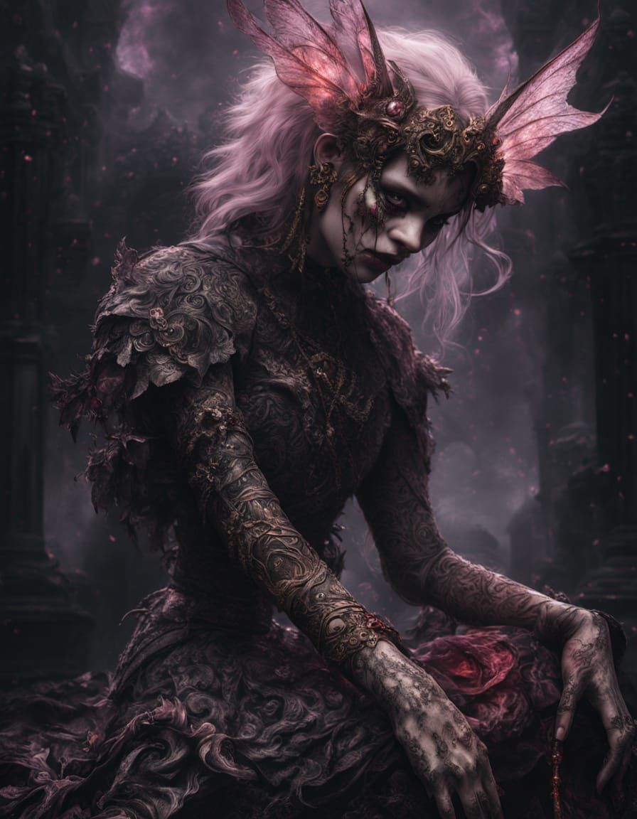 Hyper-Realistic Fairy Kneeling in Ashes - Dark Fantasy Digit...