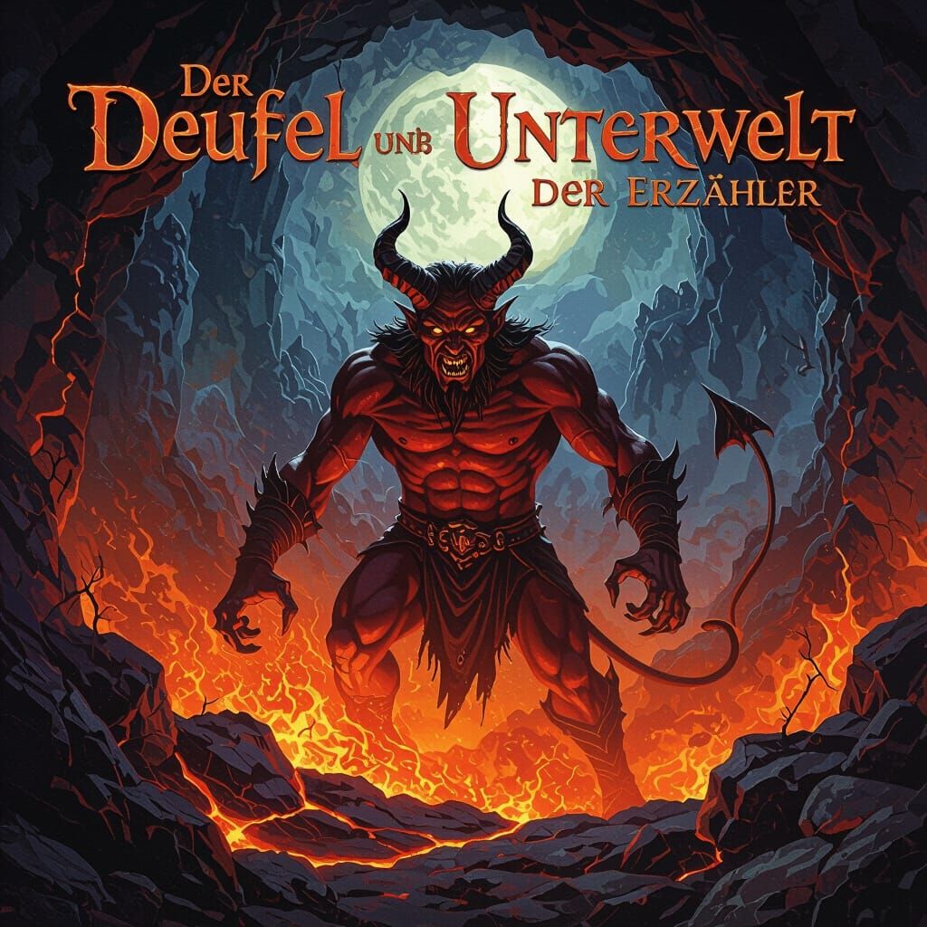 Demonic Figure in Fiery Underworld as Audiobook Cover