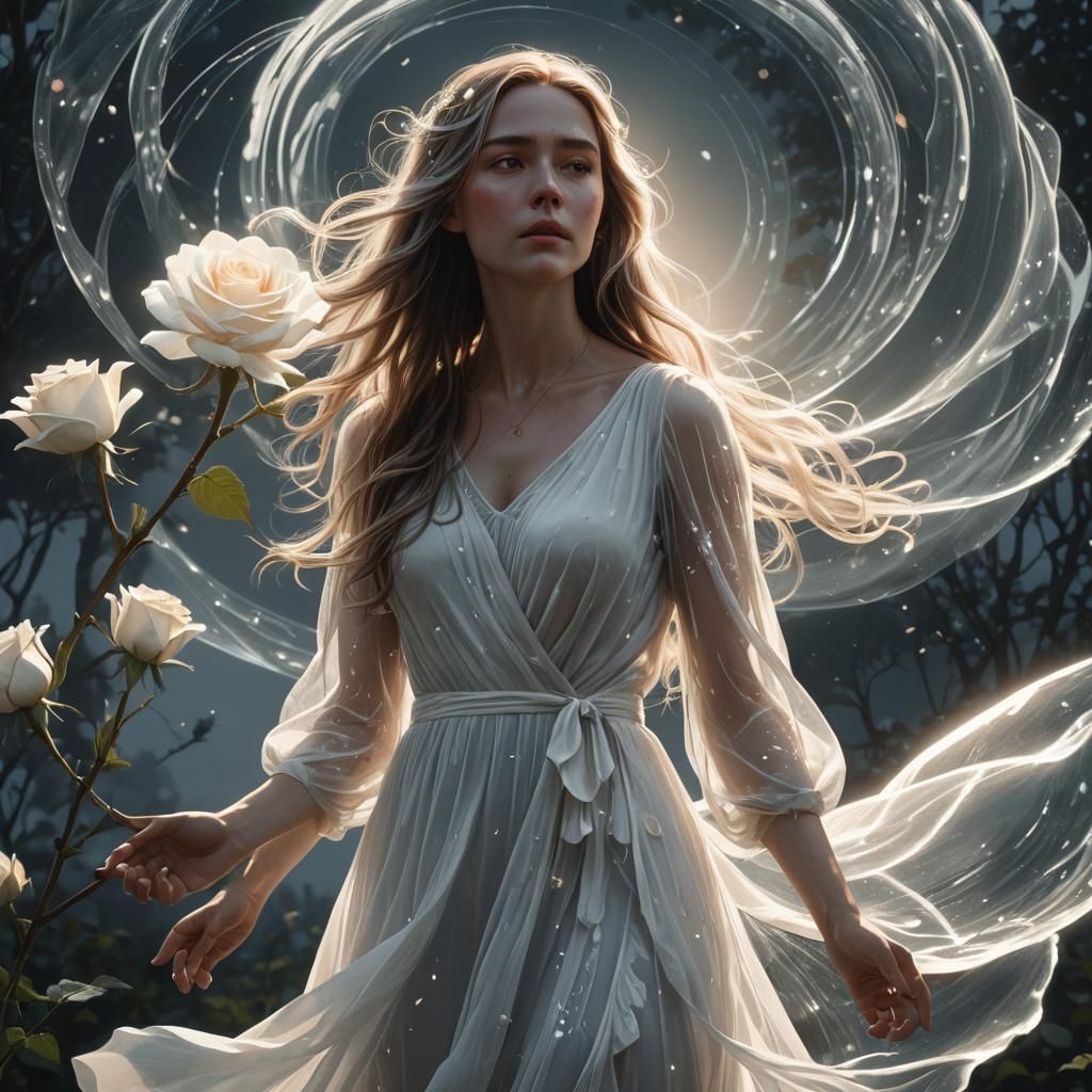 : Glass art of a transparent elegant woman in dress with flo...