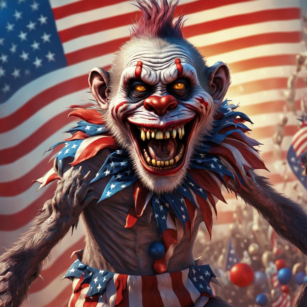 Zombie Monkey Clown Parading in Splash Art Style