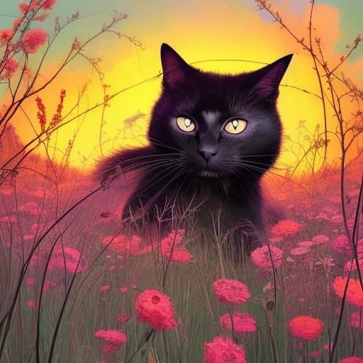 Epic Sunset Feline in Vibrant Bloom