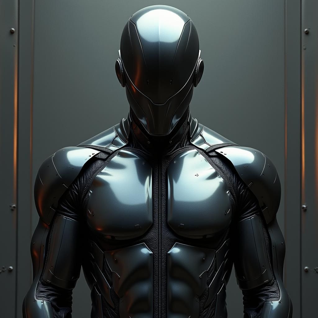 Sleek Gunmetal Meta Suit in Cyberpunk Hues