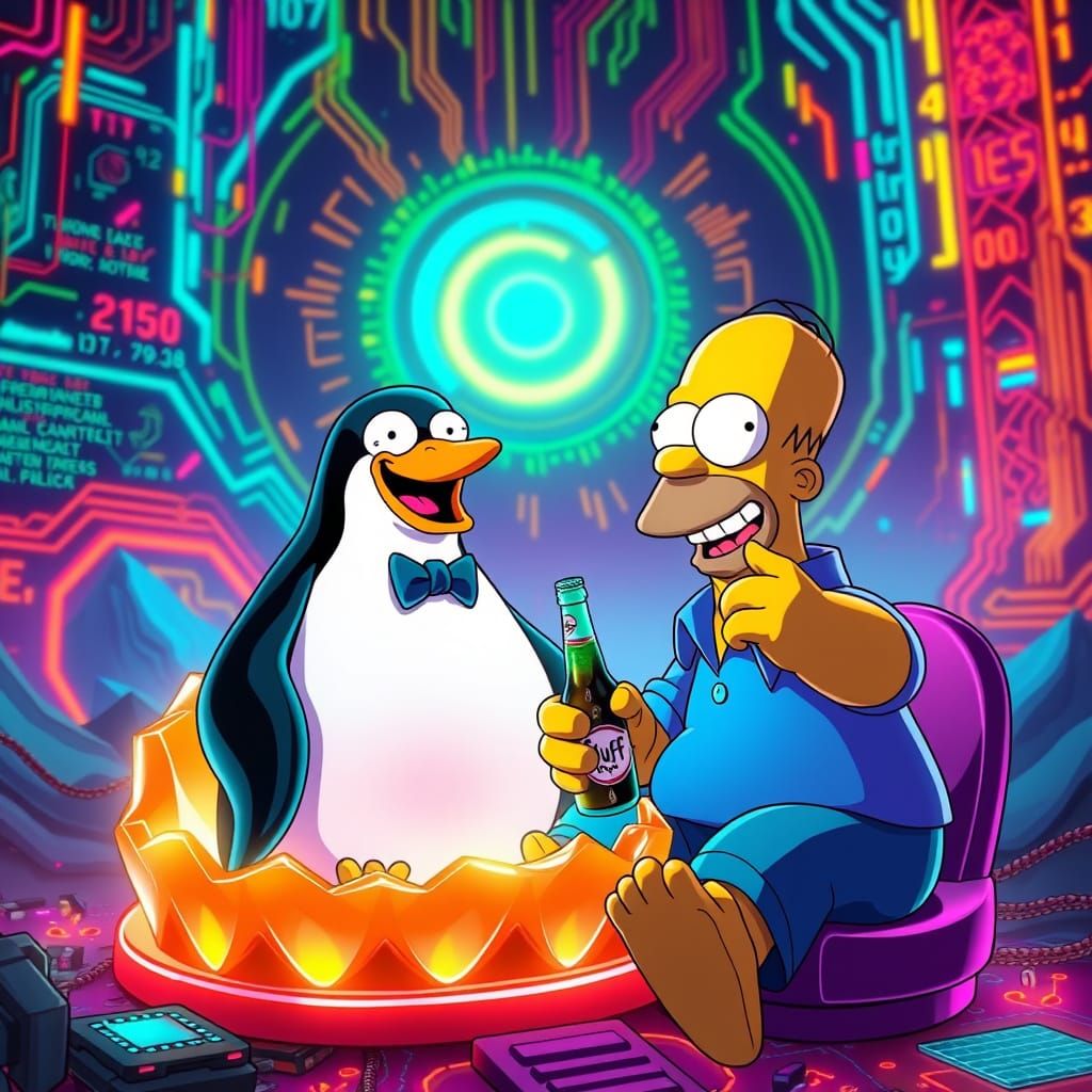 Homer Simpson in Neon Cyberspace