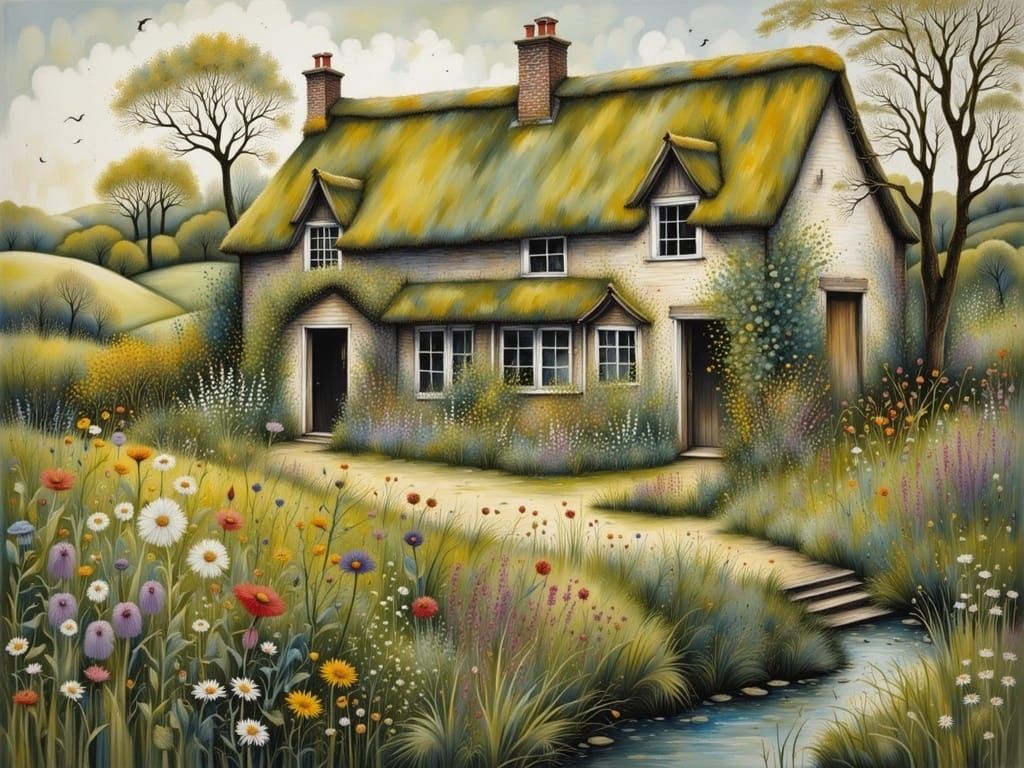 Charming North Frisian Cottage Amid Whimsical Spring Blooms....