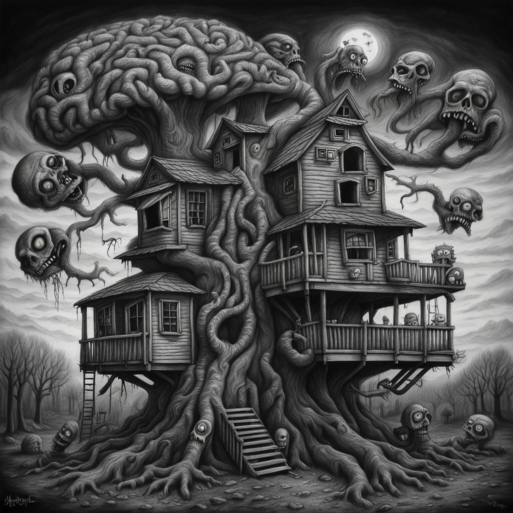 Treehouse of Horror Masterpiece in Hyperdetailed Charcoal St...