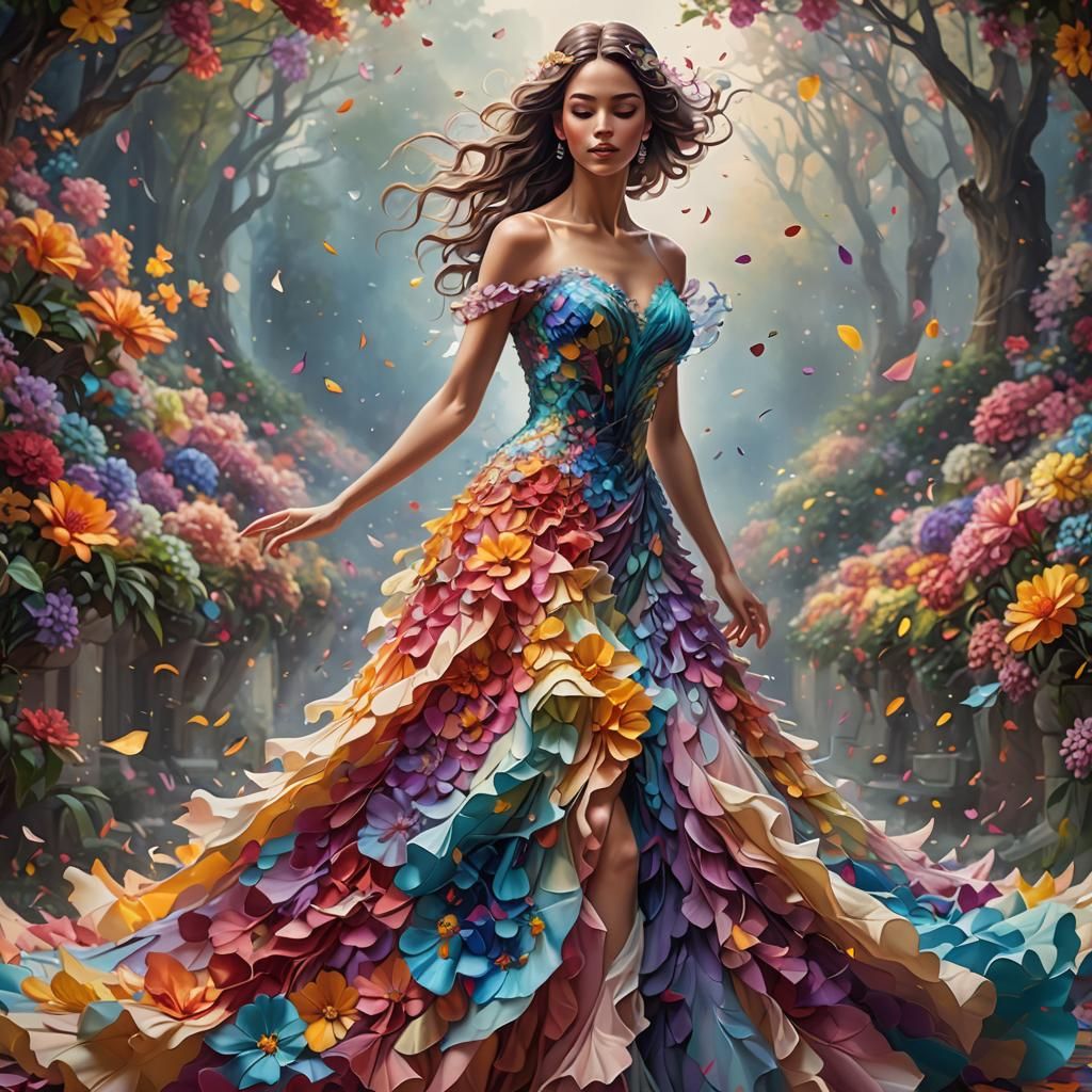 Stunning Young Woman in Vibrant Floral Dress